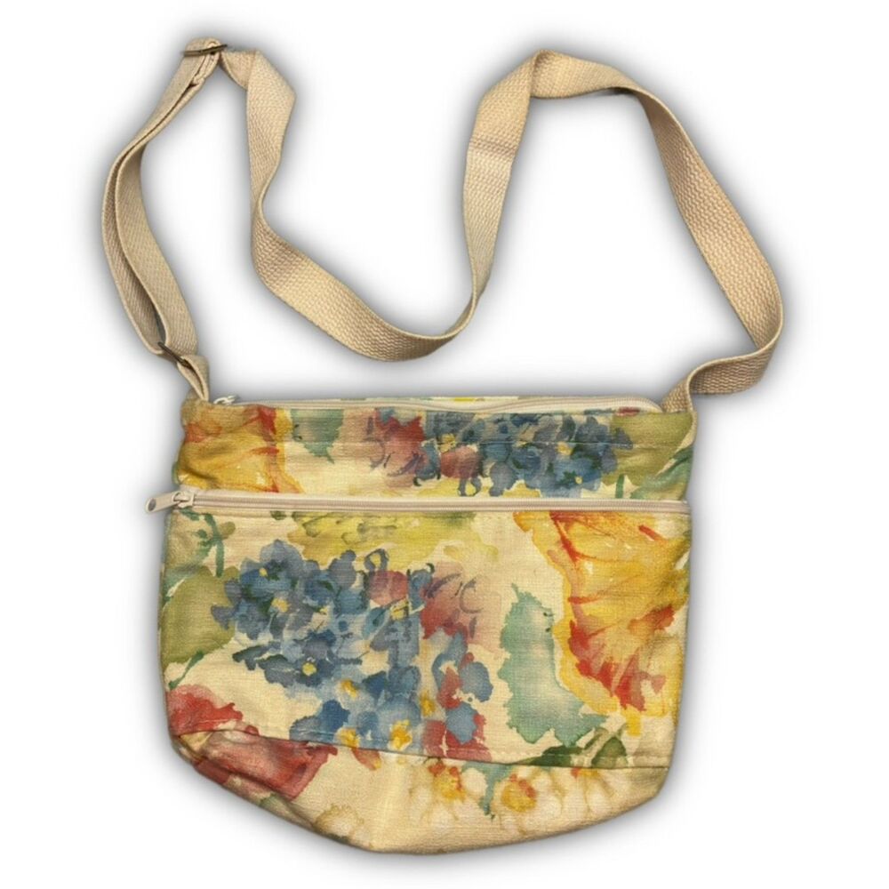 Waterpaint Floral Crossbody Purse in Beige